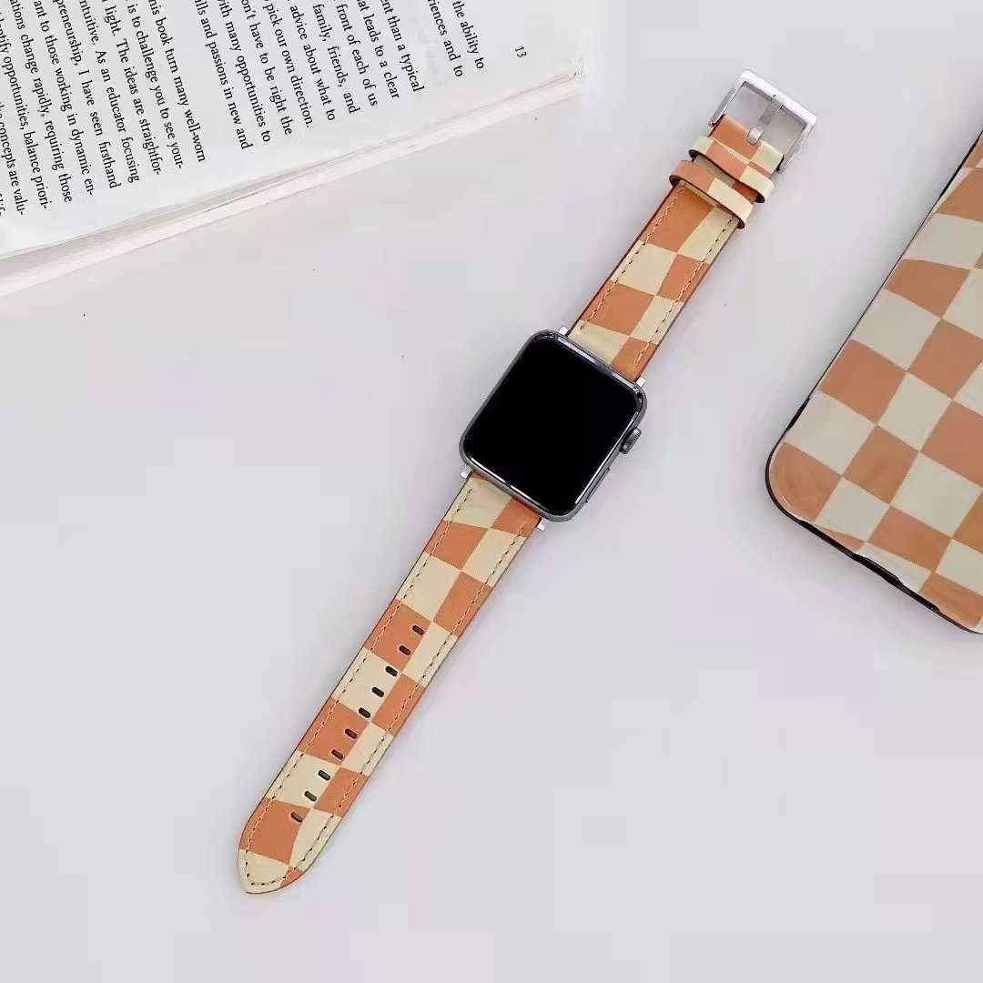 Dây đồng hồ Apple Watch 38mm/ 40mm/ 41mm/ 42mm/ 44mm/ 45mm (chất liệu da bò, họa tiết caro) series 1 đến series 7