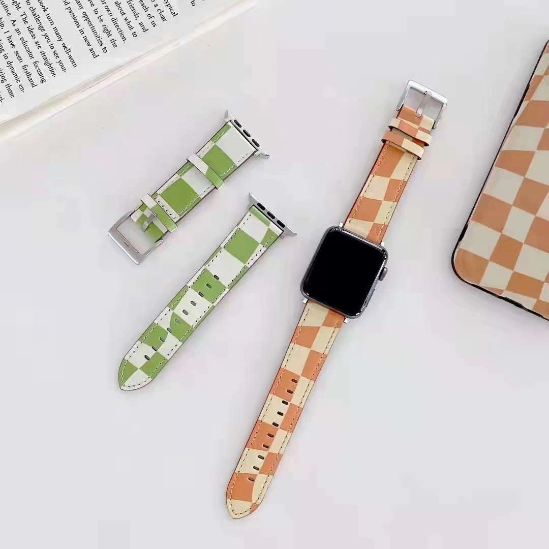 Dây đồng hồ Apple Watch 38mm/ 40mm/ 41mm/ 42mm/ 44mm/ 45mm (chất liệu da bò, họa tiết caro) series 1 đến series 7