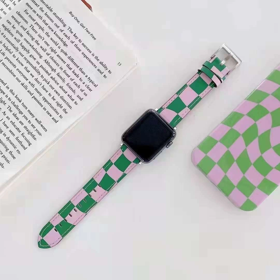 Dây đồng hồ Apple Watch 38mm/ 40mm/ 41mm/ 42mm/ 44mm/ 45mm (chất liệu da bò, họa tiết caro) series 1 đến series 7