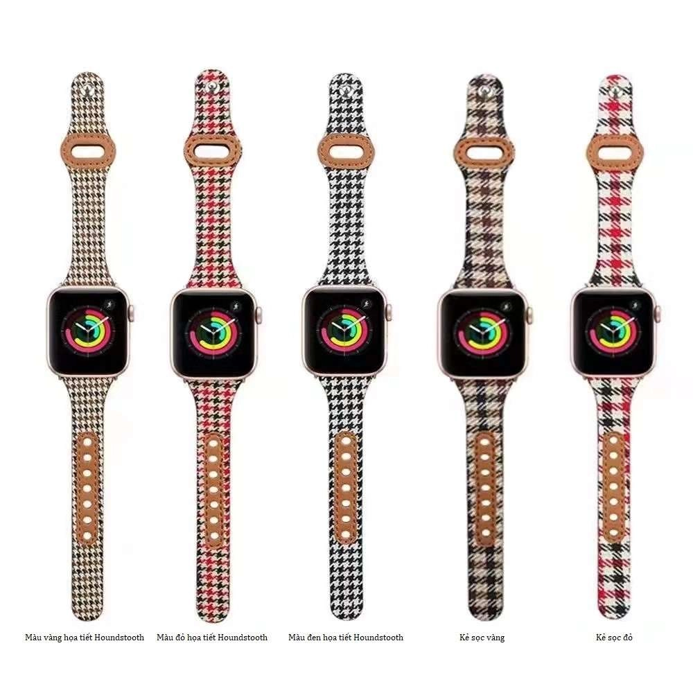 Dây đồng hồ Apple Watch 38mm/ 40mm/ 41mm/ 42mm/ 44mm/ 45mm (chất liệu da bò, họa tiết Houndstooth) series 1 đến series 7
