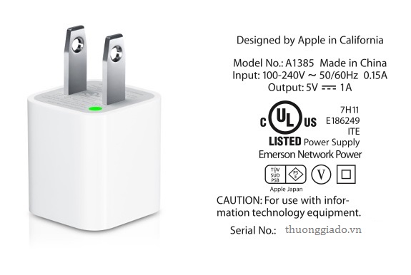 Củ sạc Apple A1385 chính hãng, iPhone 5S, iPhone SE, iPhone 6, iPhone 6 Plus