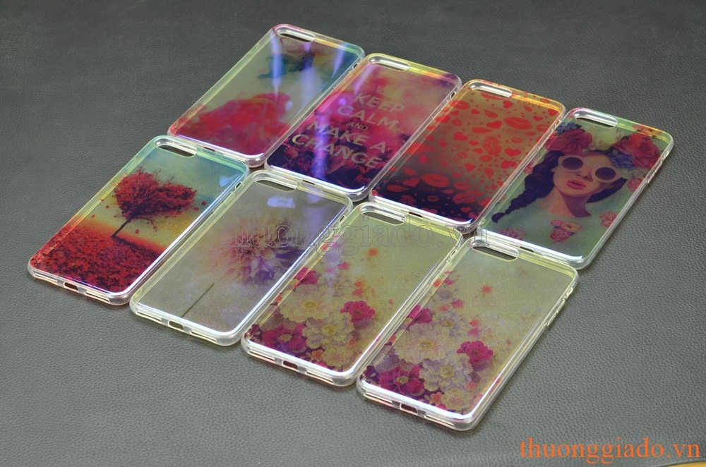 Ốp lưng silicone iPhone 7 Plus (5.5"), mặt lưng in 3D, chủ đề hoa lá sắc màu
