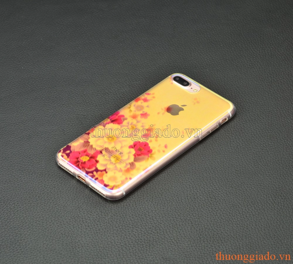 Ốp lưng silicone iPhone 7 Plus (5.5"), mặt lưng in 3D, chủ đề hoa lá sắc màu