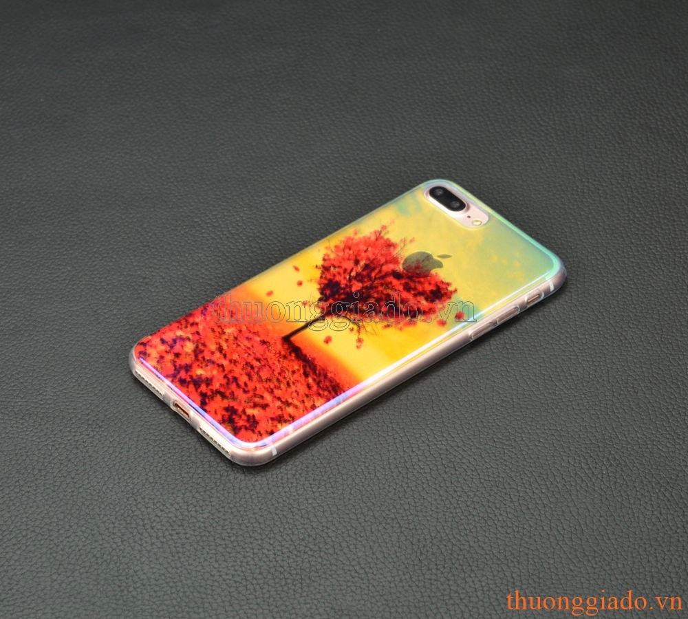 Ốp lưng silicone iPhone 7 Plus (5.5"), mặt lưng in 3D, chủ đề hoa lá sắc màu