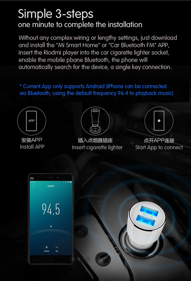 Xiaomi Roidmi-Sạc trên ô tô kèm Bluetooth FM Transmitter