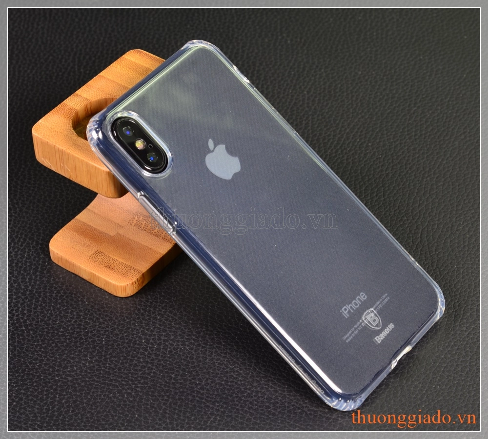 Ốp lưng silicone iPhone X (5.8"), trong suốt, hiệu Baseus, Anti-fall TPU
