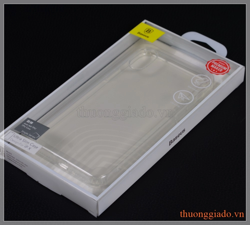 Ốp lưng silicone iPhone X (5.8"), trong suốt, hiệu Baseus, Anti-fall TPU
