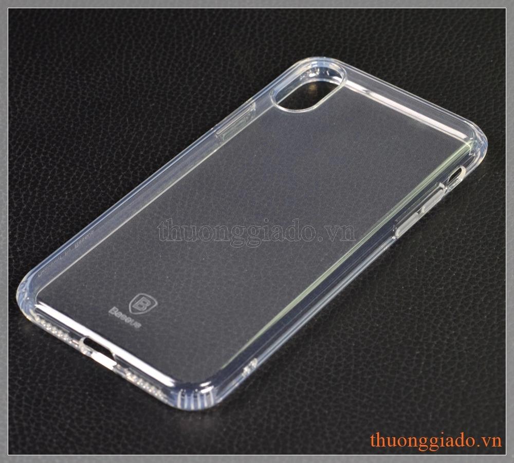 Ốp lưng silicone iPhone X (5.8"), trong suốt, hiệu Baseus, Anti-fall TPU