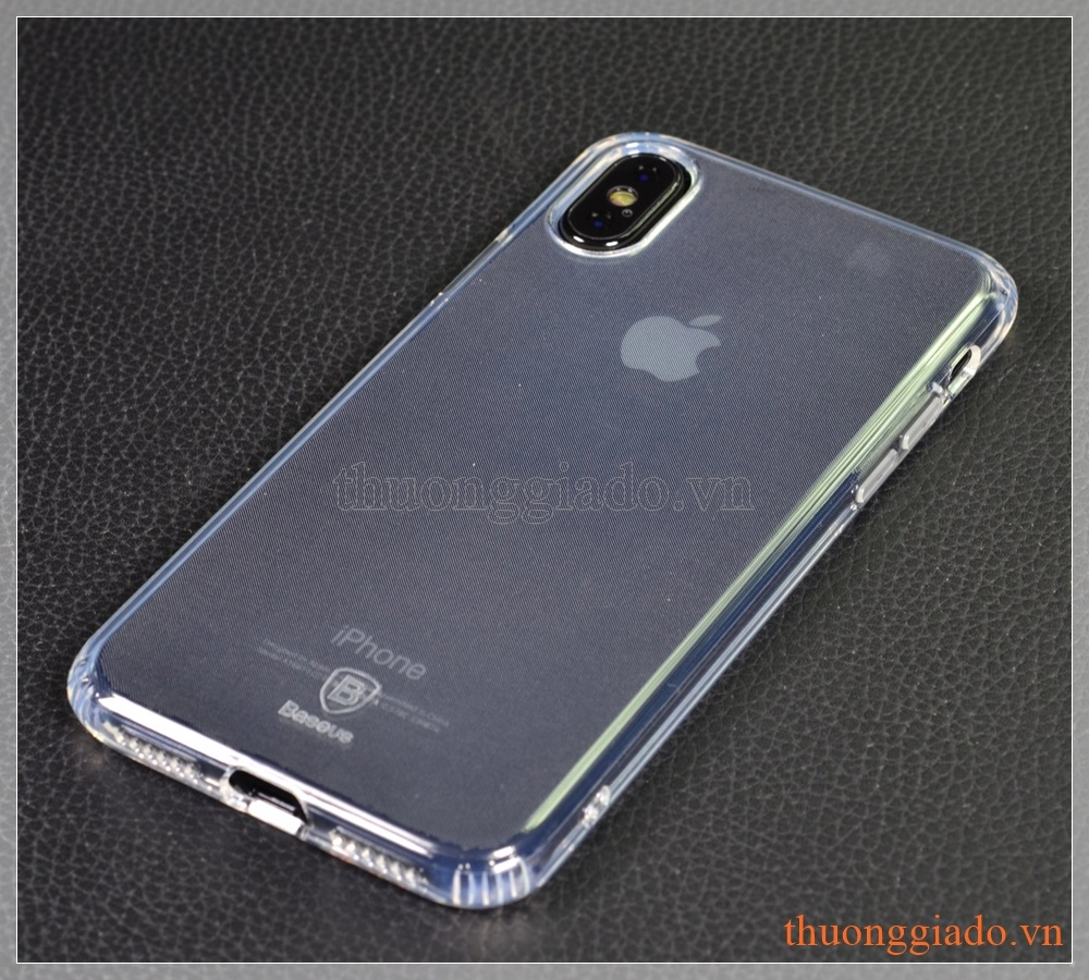 Ốp lưng silicone iPhone X (5.8"), trong suốt, hiệu Baseus, Anti-fall TPU