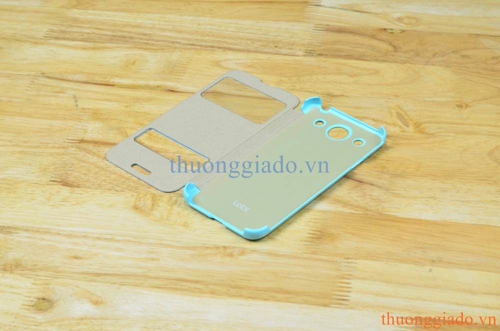 Bao da cầm tay Lots Double View Cho LG Optimus G Pro F240 E980 (2 ô cửa sổ) Màu Xanh