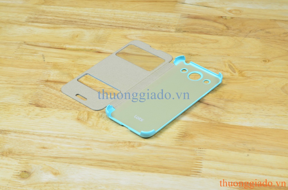 Bao da cầm tay Lots Double View Cho LG Optimus G Pro F240 E980 (2 ô cửa sổ) Màu Xanh