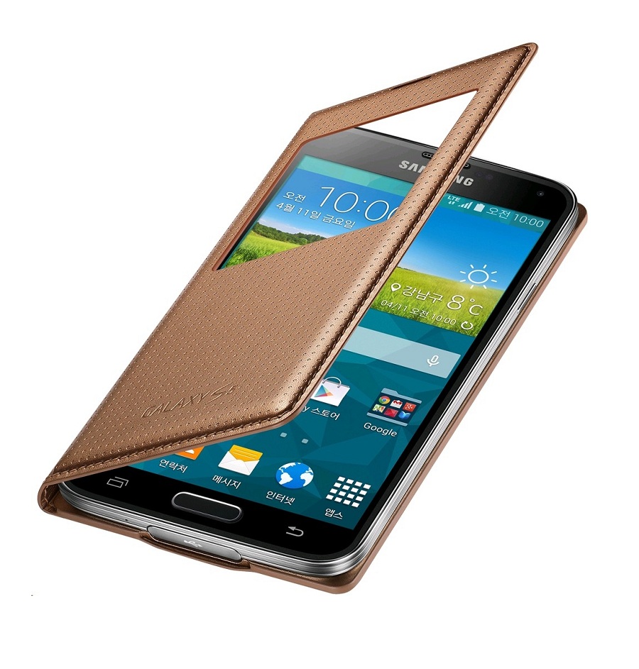 Bao Da S View Cover Chính Hãng Cho Samsung Galaxy S5 G900 Màu Vàng Champagne