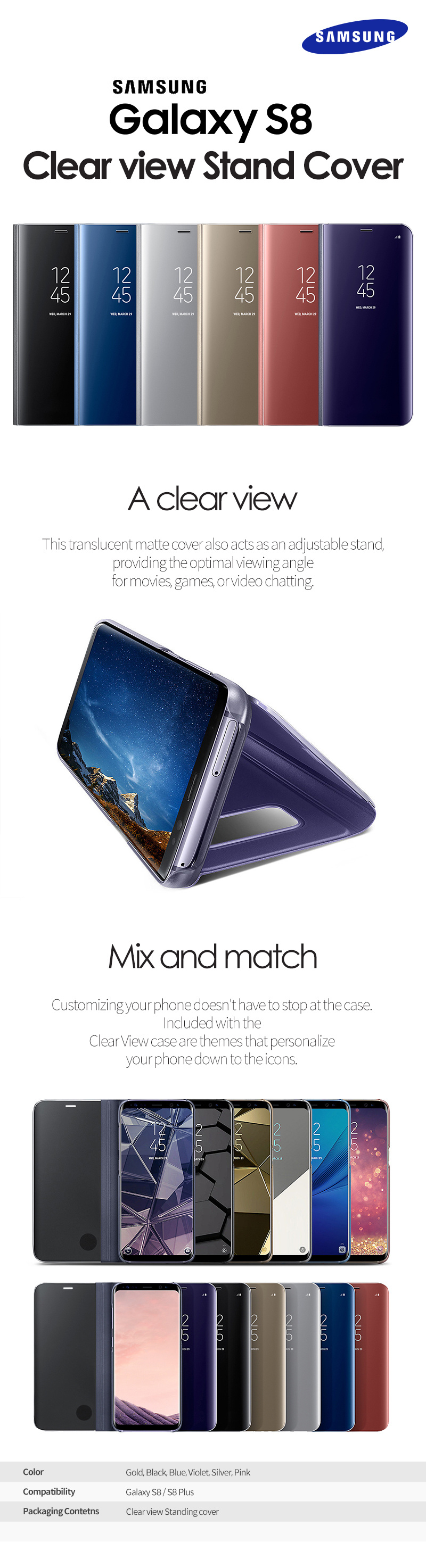 Bao da Samsung Galaxy S8/ G950 Clear View Stand Cover chính hãng