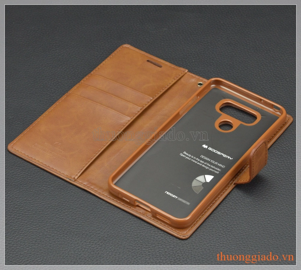 Bao da LG G6, hiệu GOOSPERY, BLUE MOON flip leather case