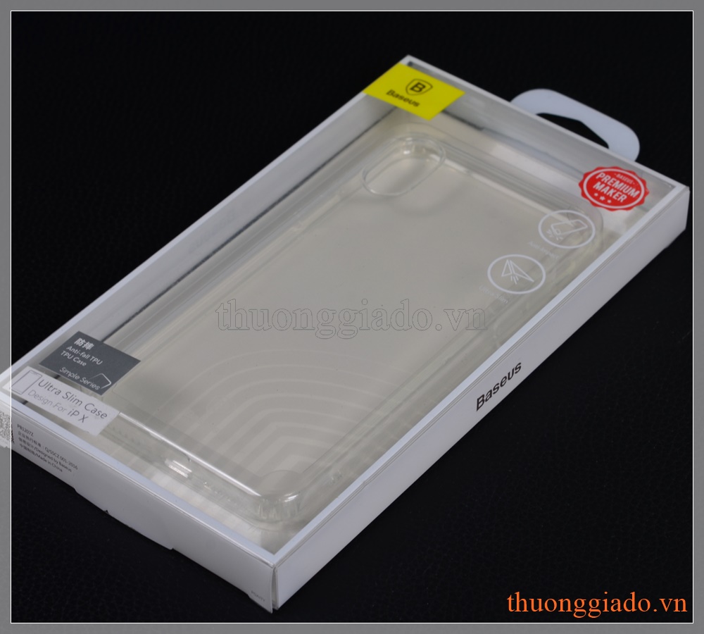 Ốp lưng silicone iPhone X (5.8"), trong suốt, hiệu Baseus, Anti-fall TPU