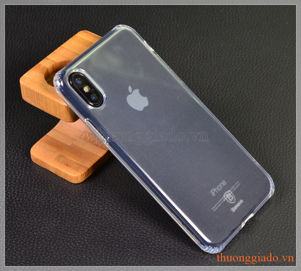 Ốp lưng silicone iPhone X (5.8"), trong suốt, hiệu Baseus, Anti-fall TPU