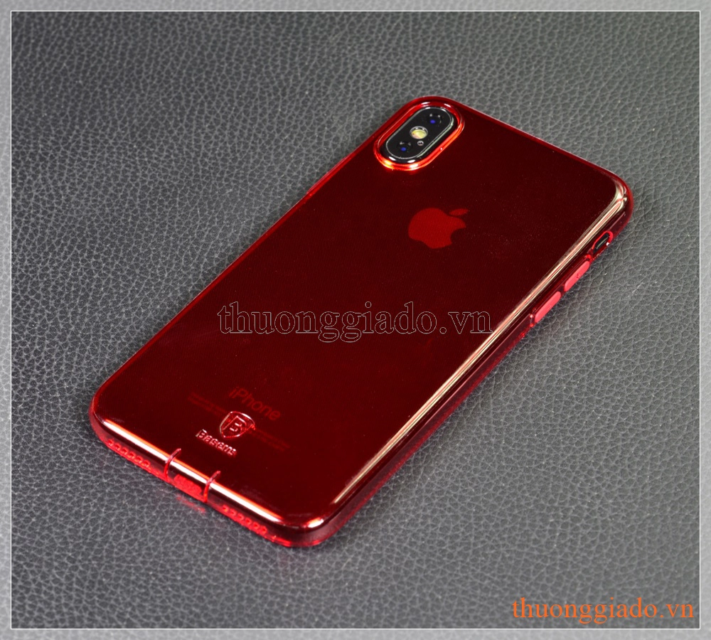 Ốp lưng silicone iPhone X (5.8"), màu đỏ nhìn xuyên thấu, Baseus - Pluggy TPU Case
