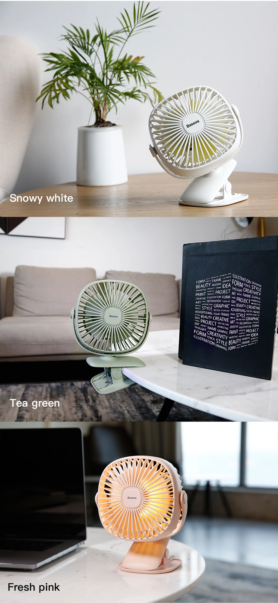 Quạt mini cao cấp dùng cho văn phòng hiệu Baseus ZW-2816 (pin 2000mAh, có đèn)