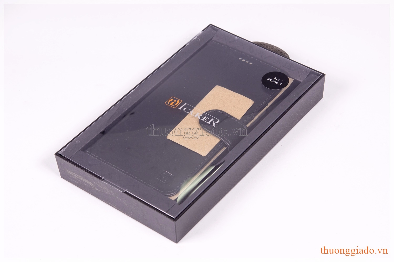 Bao da iPhone X (5.8"), iPhone Xs (5.8") có quai gập, hiệu ICarer, RI803-BK