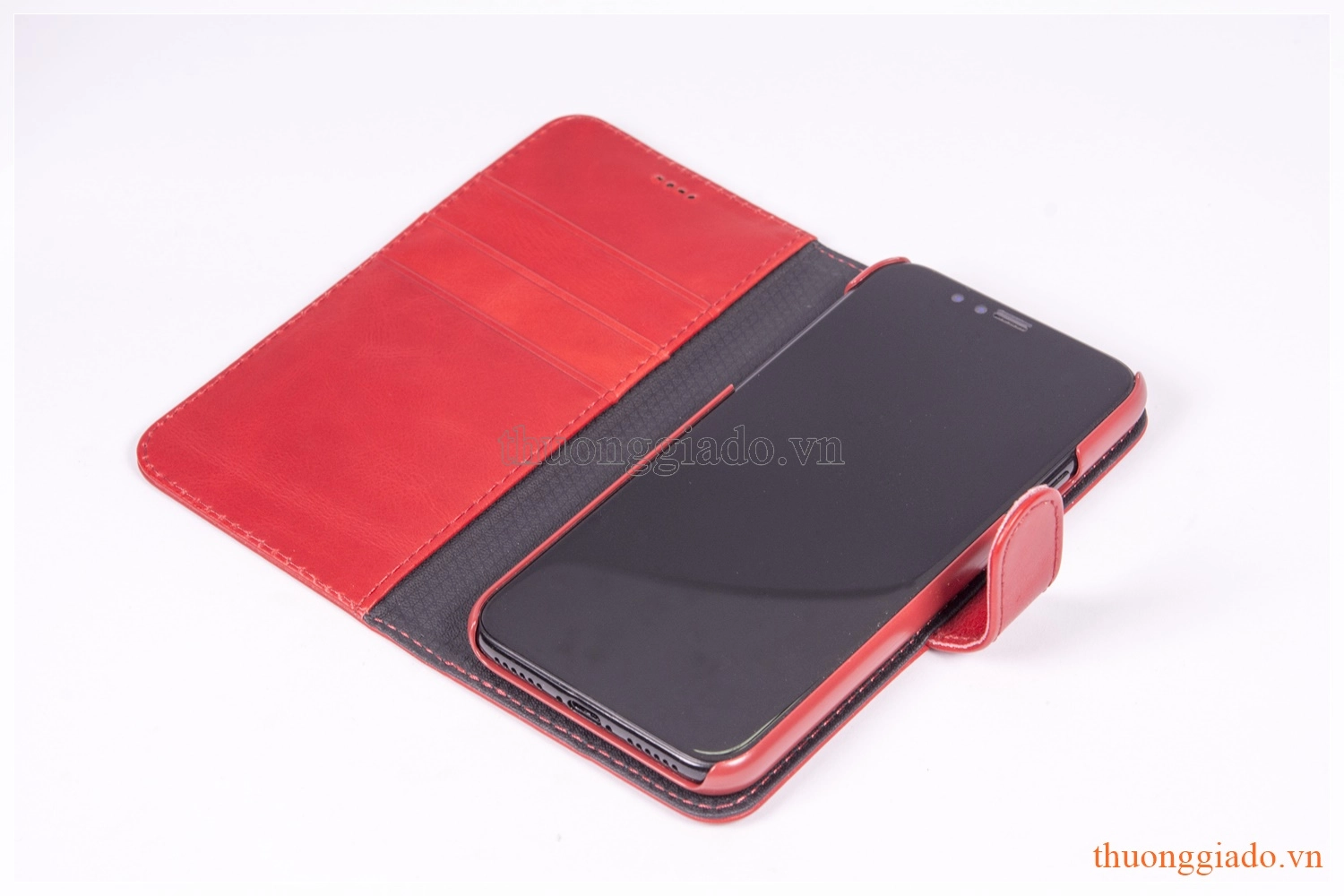 Bao da iPhone X (5.8"), iPhone Xs (5.8") có quai gập, hiệu ICarer, RI803-BK