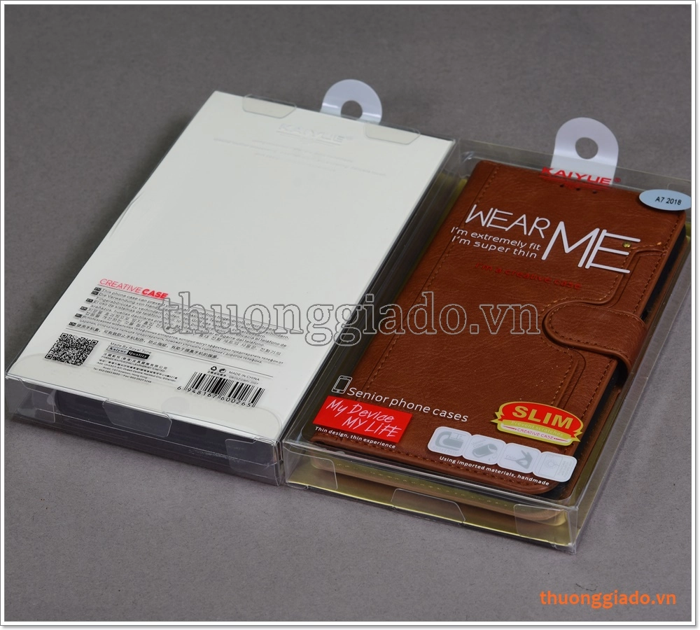 Bao da Samsung Galaxy A7 (2018), bao da cầm tay, chất liệu da bò, hiệu Kaiyue