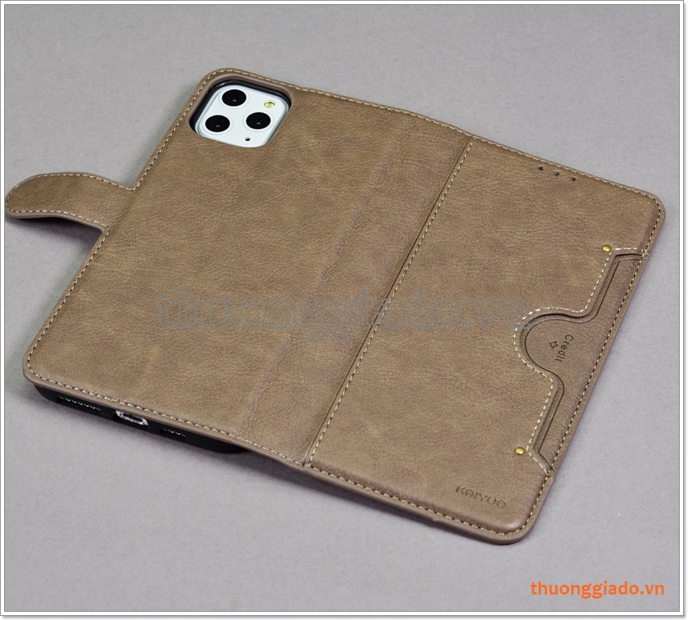 Bao da iPhone 11 Pro Max, Bao da cầm tay, chất liệu da bò, hiệu Kaiyue