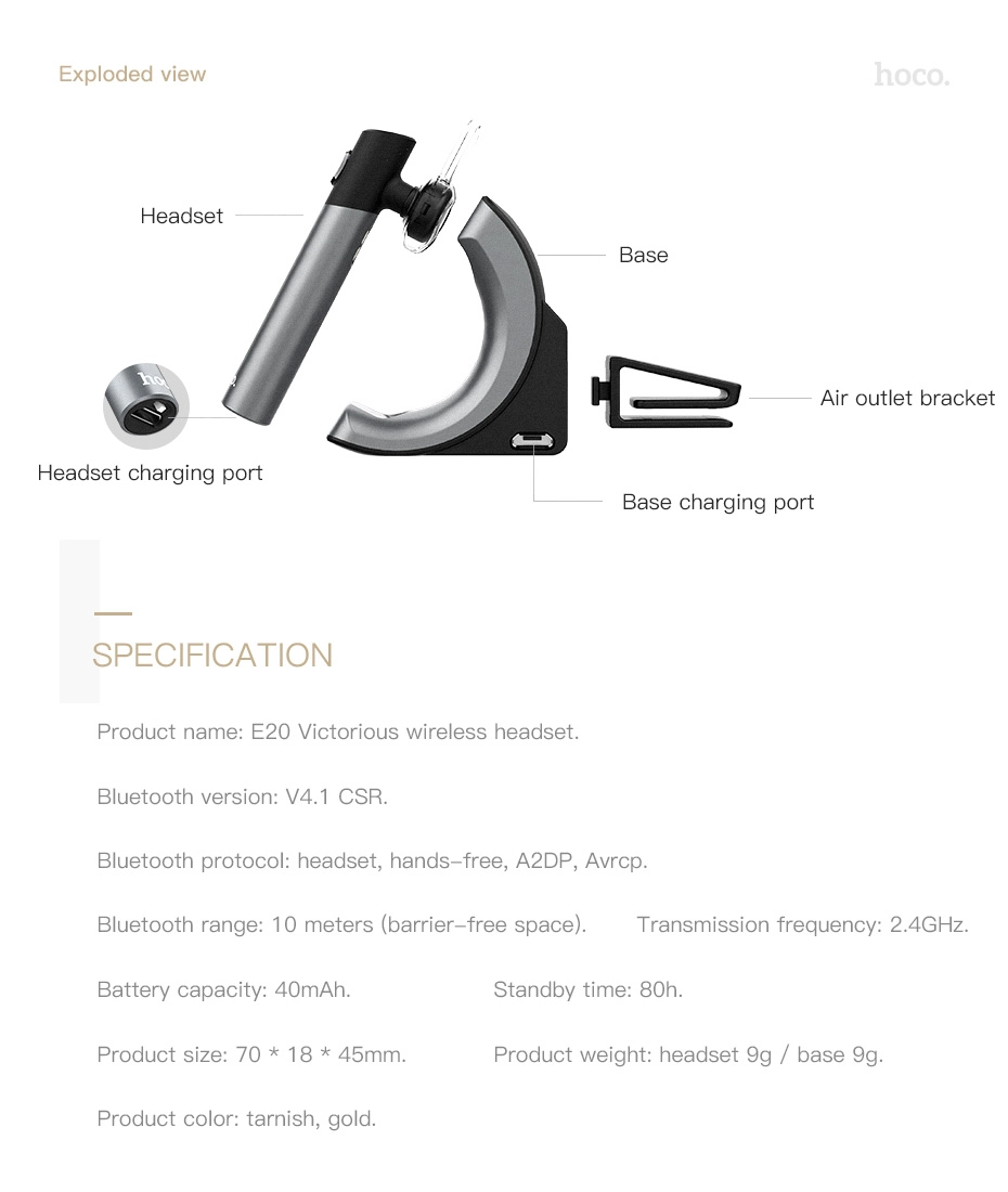 Tai nghe bluetooth trên xe hơi HOCO E20 VICTORIOUS Wireless Headset