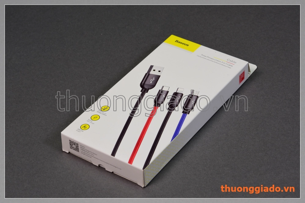 Cáp sạc usb đa năng 3 chuẩn sạc trong 1 (hiệu Baseus, bọc vải dù 1.2m, 3.5A)