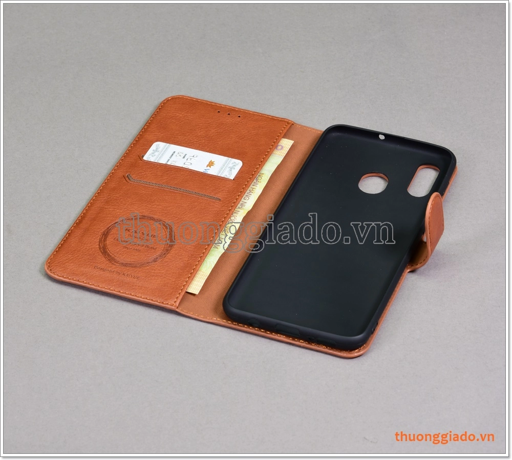 Bao da Samsung Galaxy A20/ A30, bao da cầm tay, chất liệu da bò, hiệu Kaiyue
