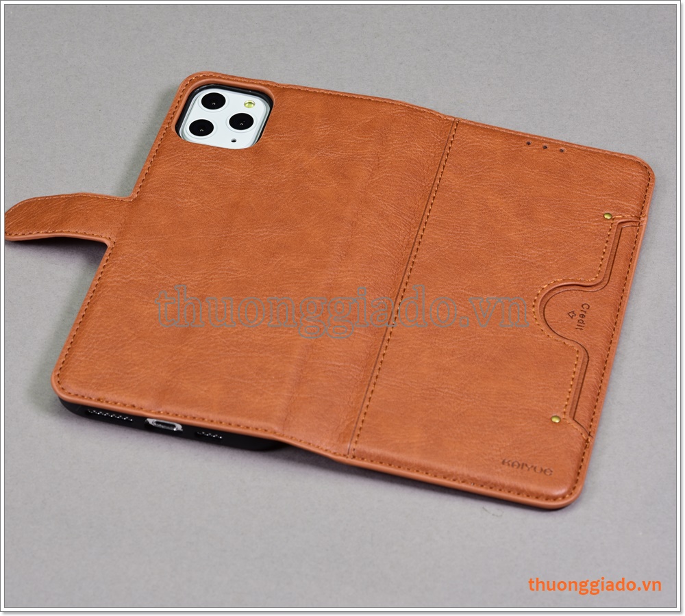 Bao da iPhone 11 Pro Max, Bao da cầm tay, chất liệu da bò, hiệu Kaiyue