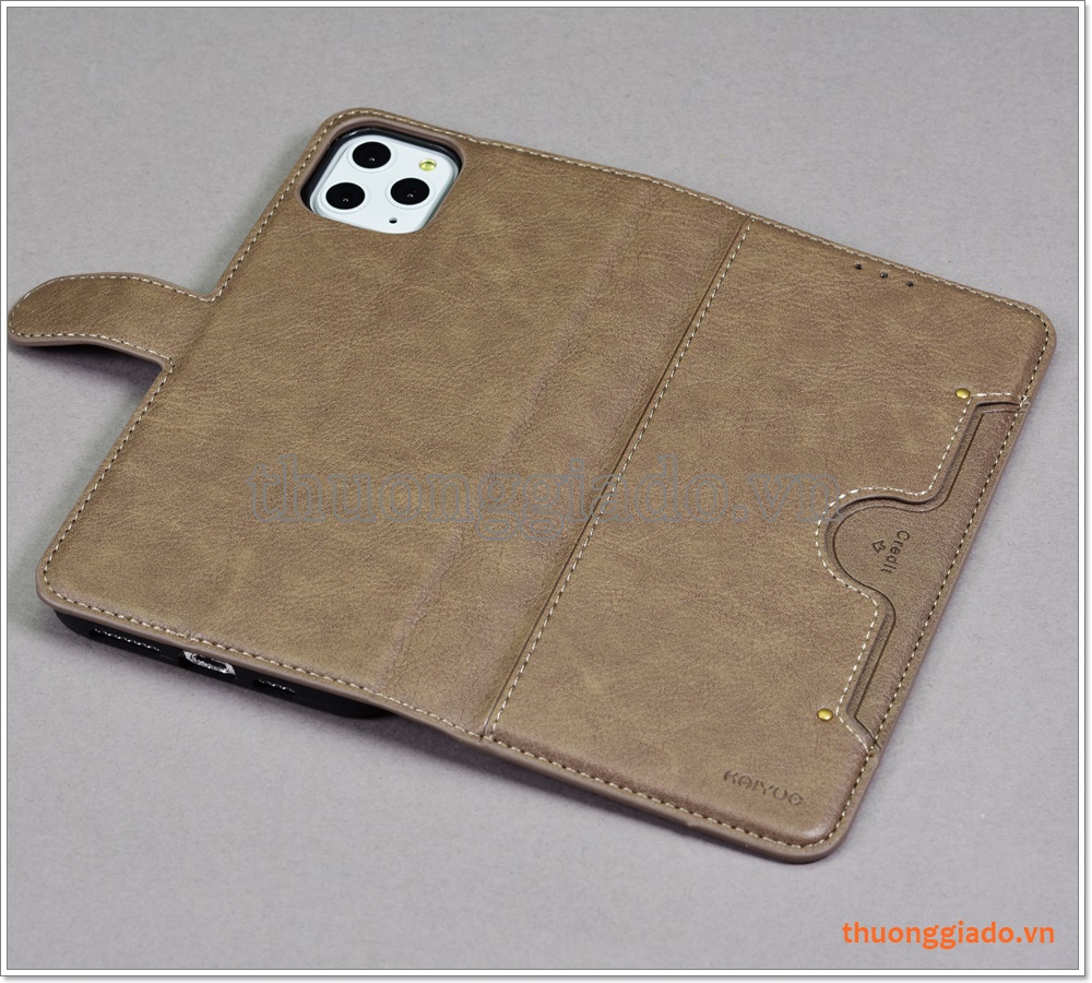 Bao da iPhone 11 Pro Max, Bao da cầm tay, chất liệu da bò, hiệu Kaiyue