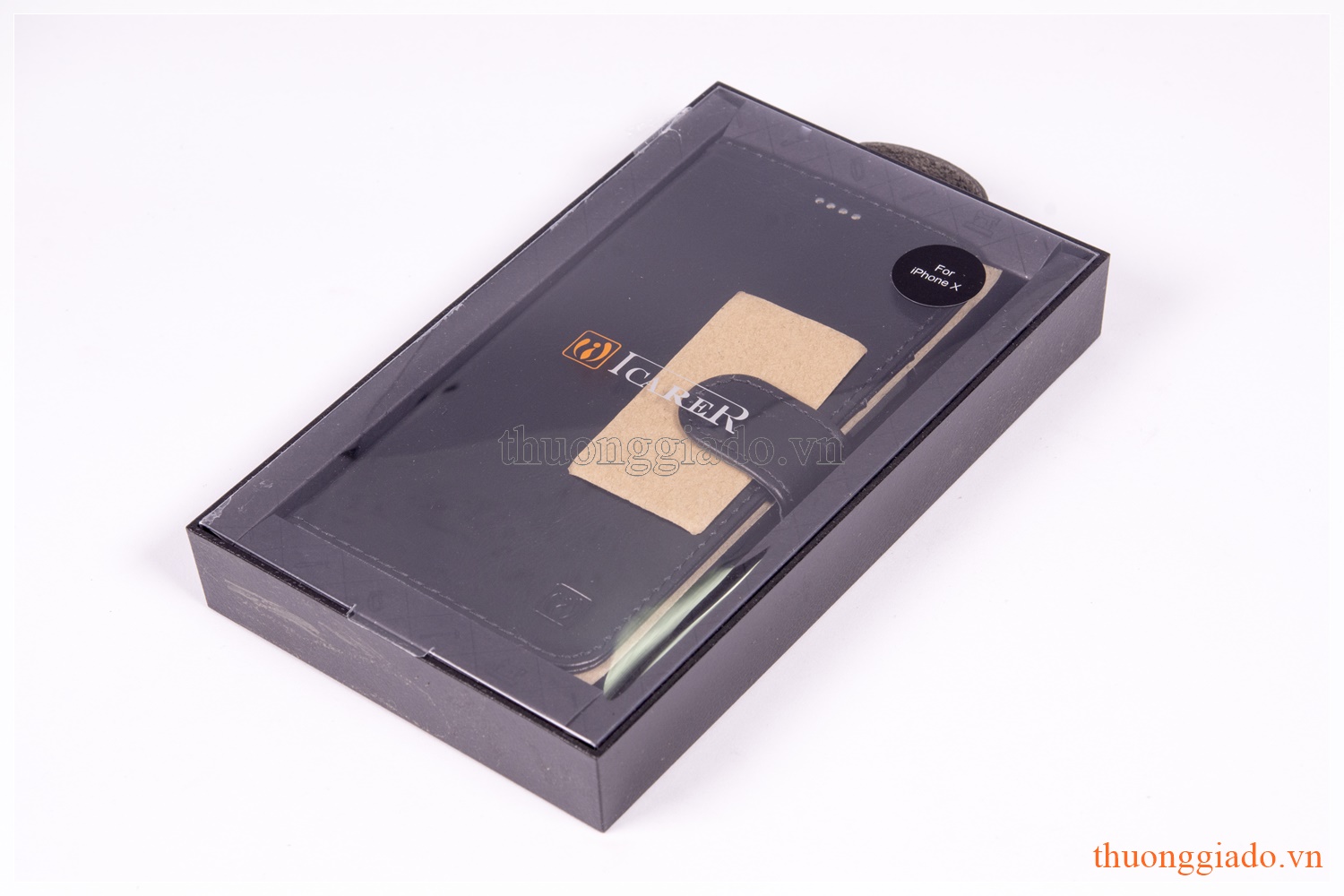 Bao da iPhone X (5.8"), iPhone Xs (5.8") có quai gập, hiệu ICarer, RI803-BK