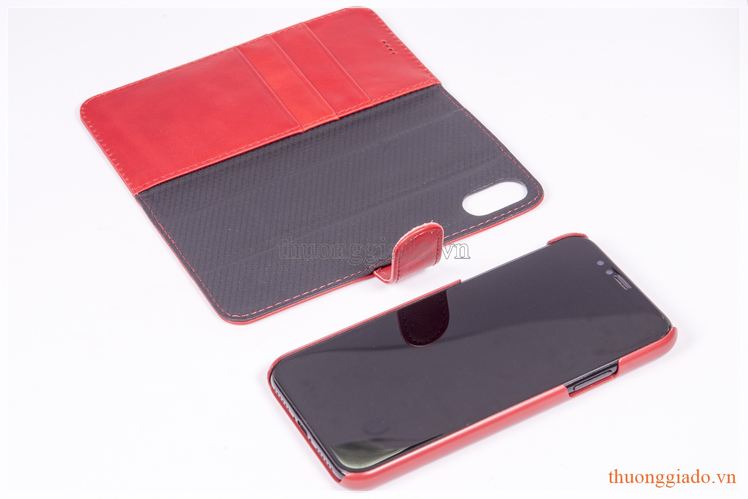 Bao da iPhone X (5.8"), iPhone Xs (5.8") có quai gập, hiệu ICarer, RI803-BK