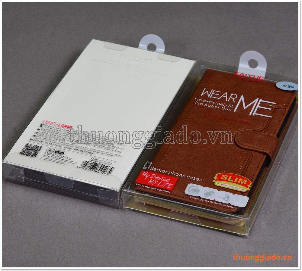 Bao da Samsung Galaxy A7 (2018), bao da cầm tay, chất liệu da bò, hiệu Kaiyue