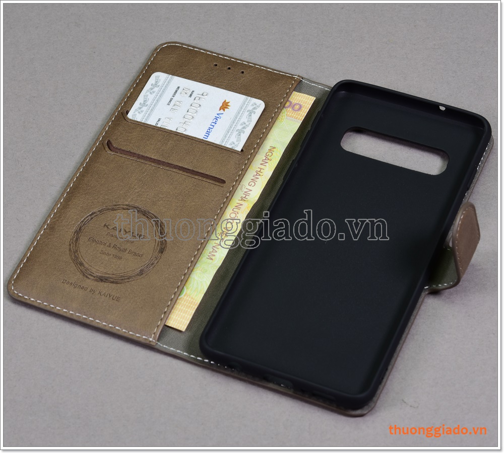 Bao da Samsung Galaxy S10, G973, Bao da cầm tay, chất liệu da bò, hiệu Kaiyue