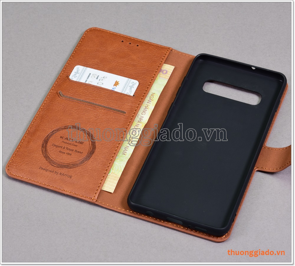 Bao da Samsung Galaxy S10+, G975, Bao da cầm tay, chất liệu da bò, hiệu Kaiyue