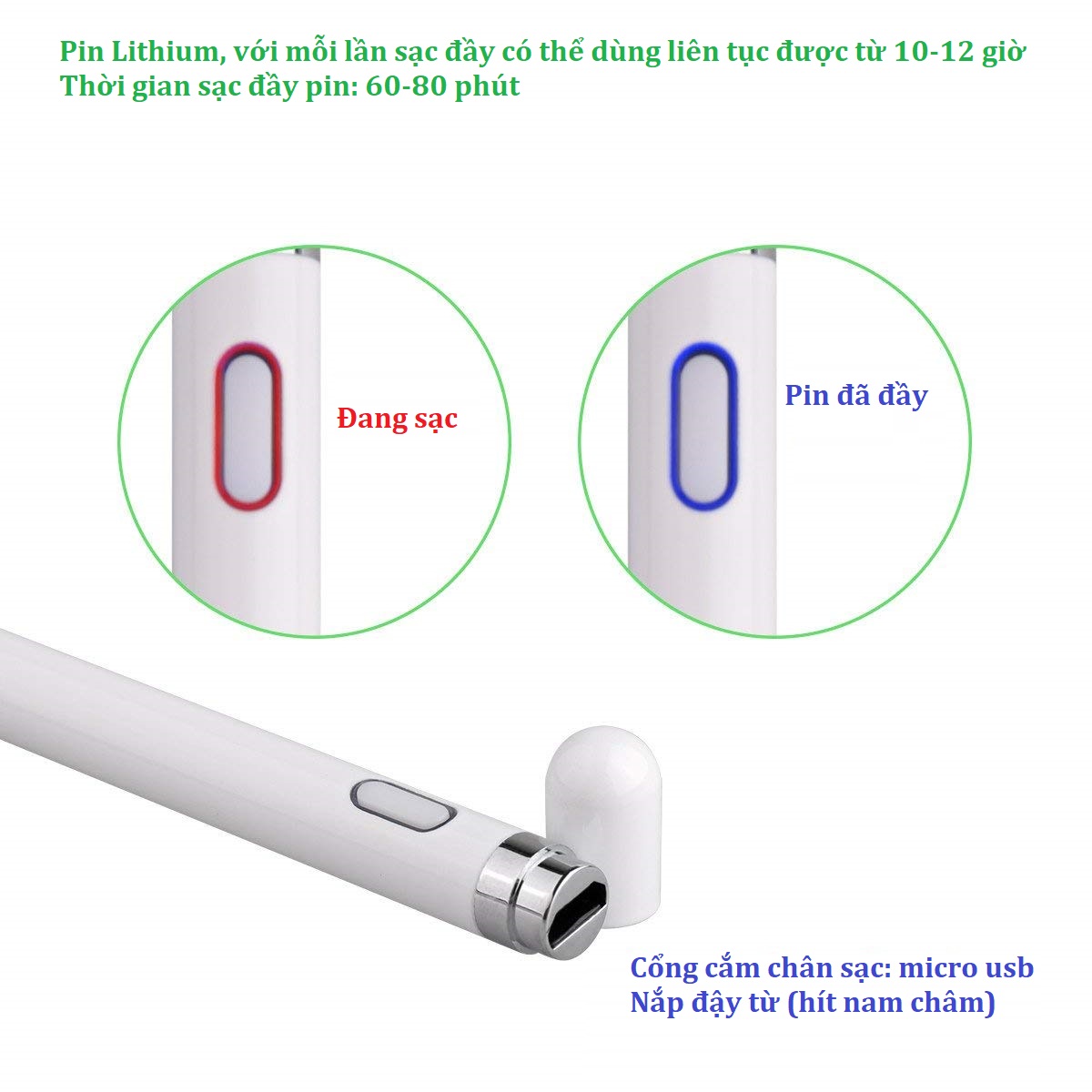 Bút cảm ứng điện dung bản 2018, nét bút siêu nhỏ (1.4mm), phong cách Apple Pencil