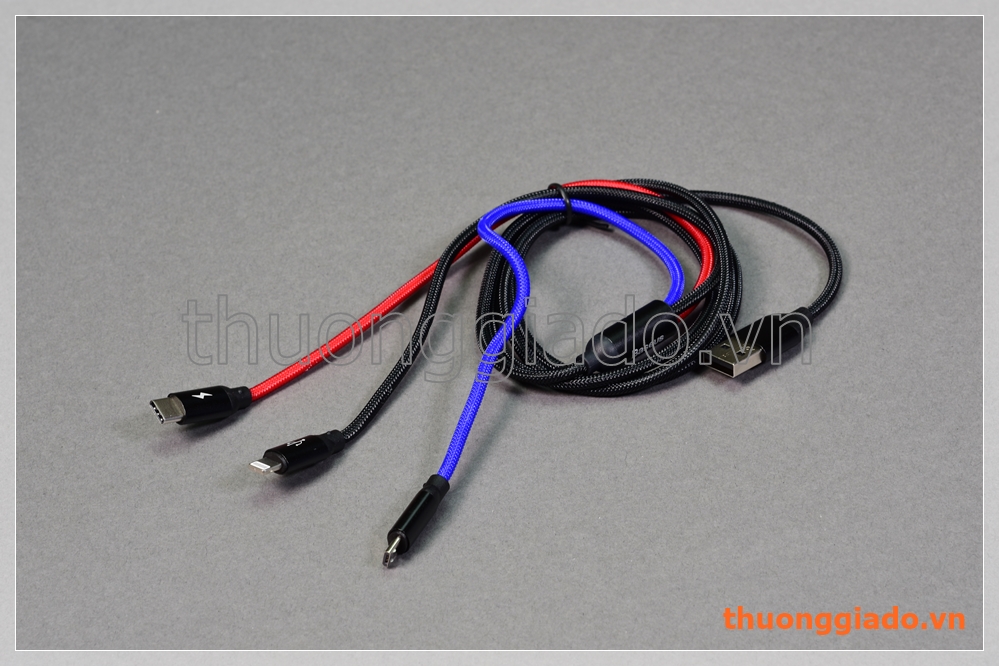 Cáp sạc usb đa năng 3 chuẩn sạc trong 1 (hiệu Baseus, bọc vải dù 1.2m, 3.5A)
