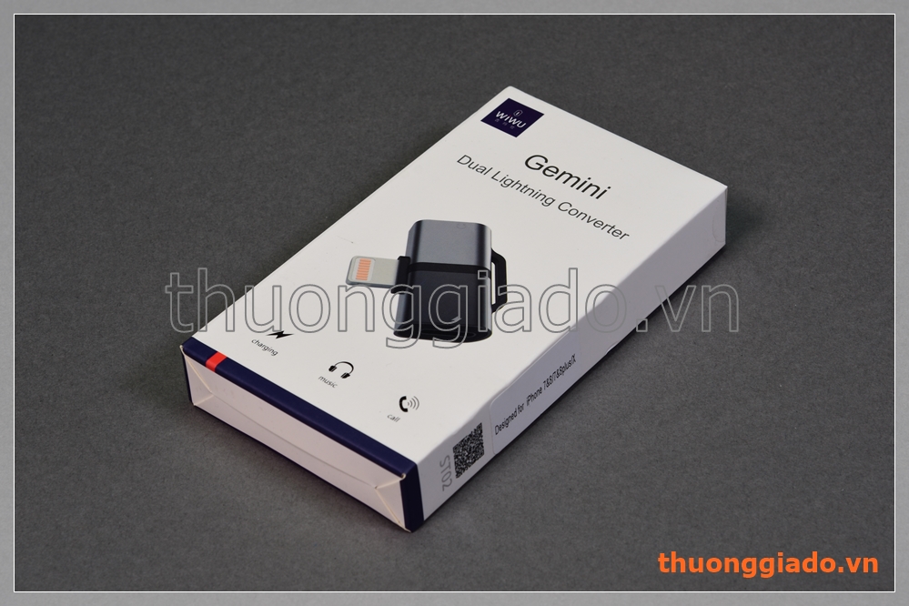Đầu chuyển đổi lightning 1 ra 2, hỗ trợ cùng lúc sạc và nghe nhạc (hiệu Wiwu)