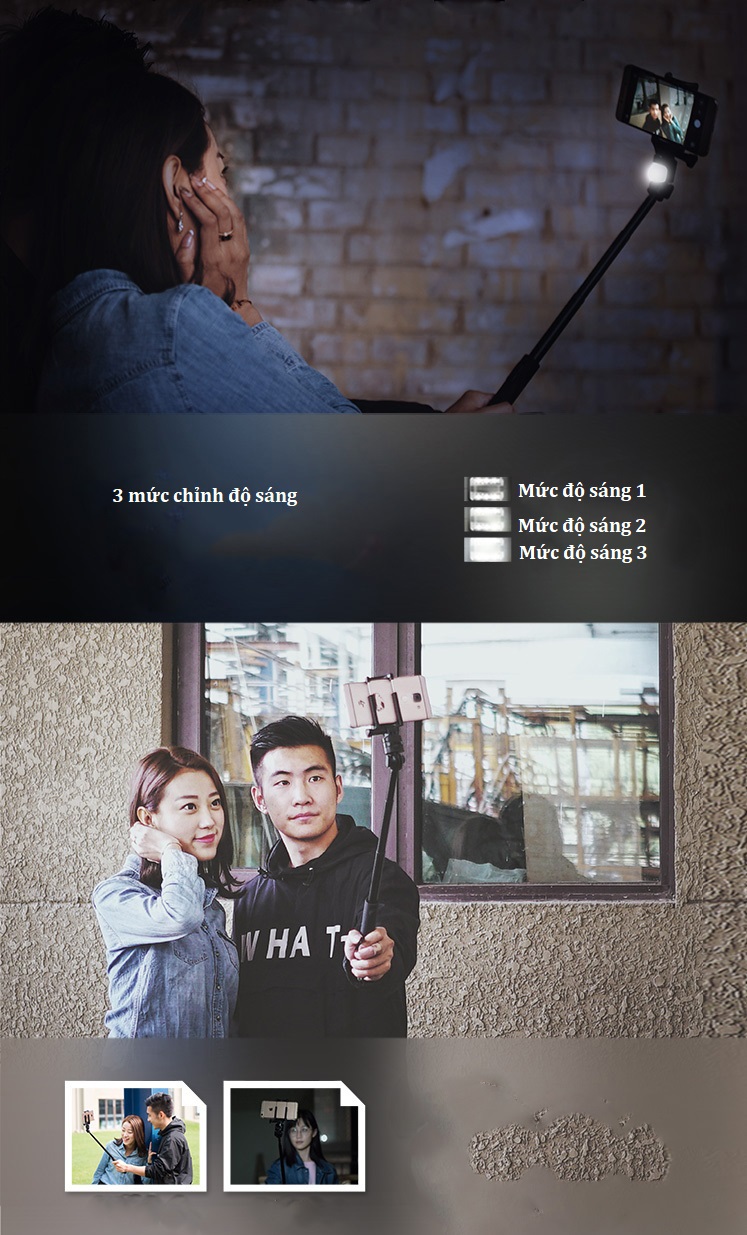 Gậy chụp ảnh tự sướng LIVEMAN S1 Selfie stick có đèn led bù sáng