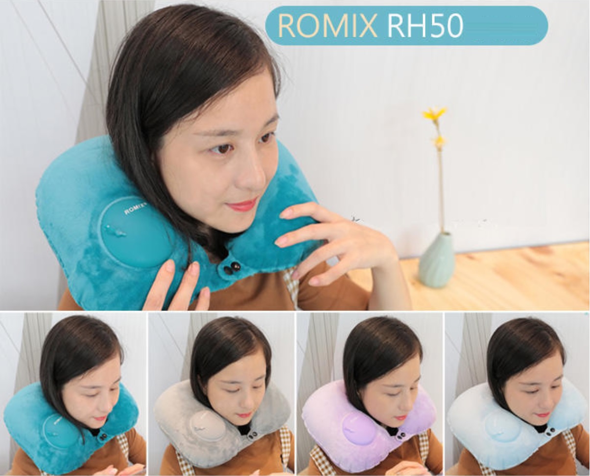 Gối hơi kê cổ ROMIX RH50 (gối kê cổ ngủ trên tàu bay, xe hơi, chất liệu nhung)