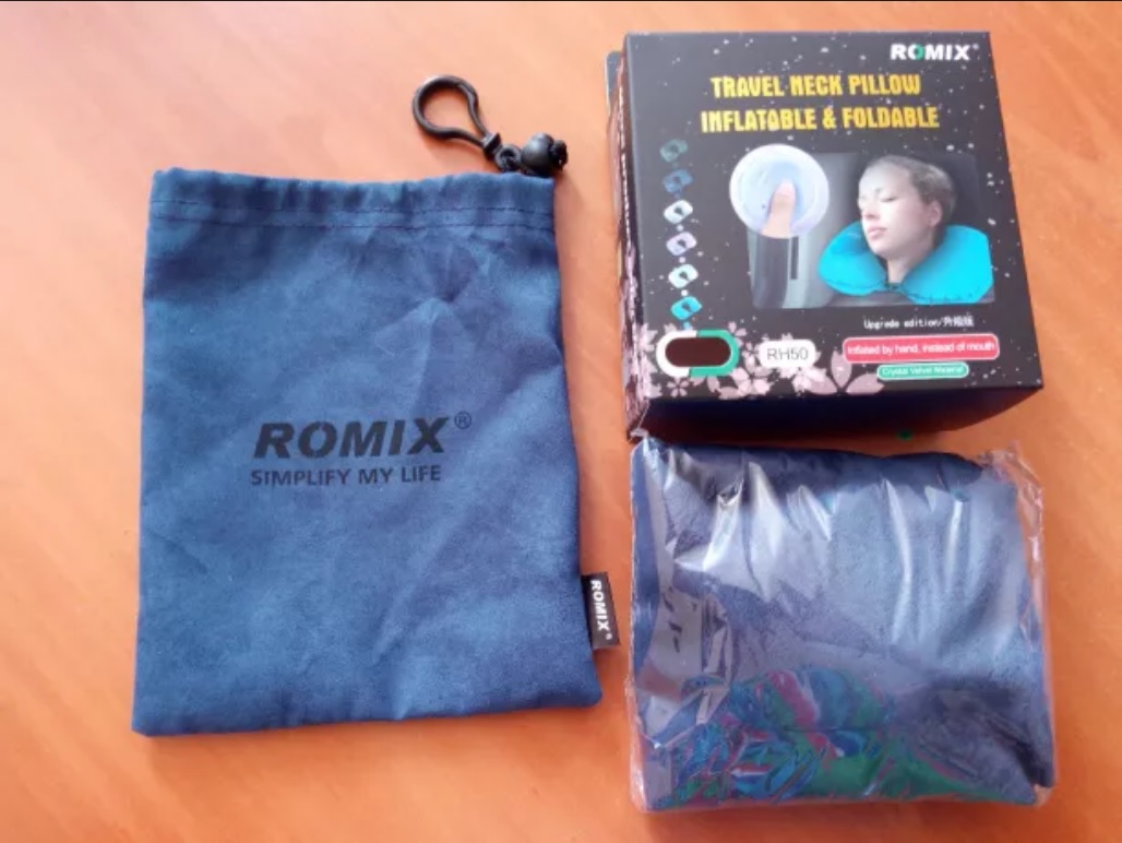 Gối hơi kê cổ ROMIX RH50 (gối kê cổ ngủ trên tàu bay, xe hơi, chất liệu nhung)