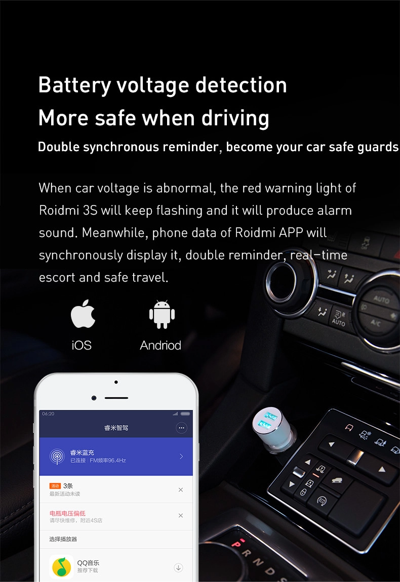 Củ sạc Xiaomi Roidmi 3s (5V-3.4A, bluetooth V4.2, tích hợp phát FM Transmitter)