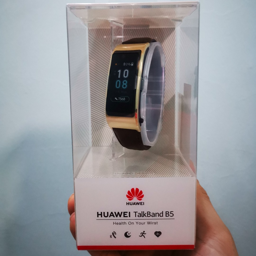 Huawei Talkband B5 Business Edition, vòng đeo tay kiêm tai nghe bluetooth (viền vàng, dây da)