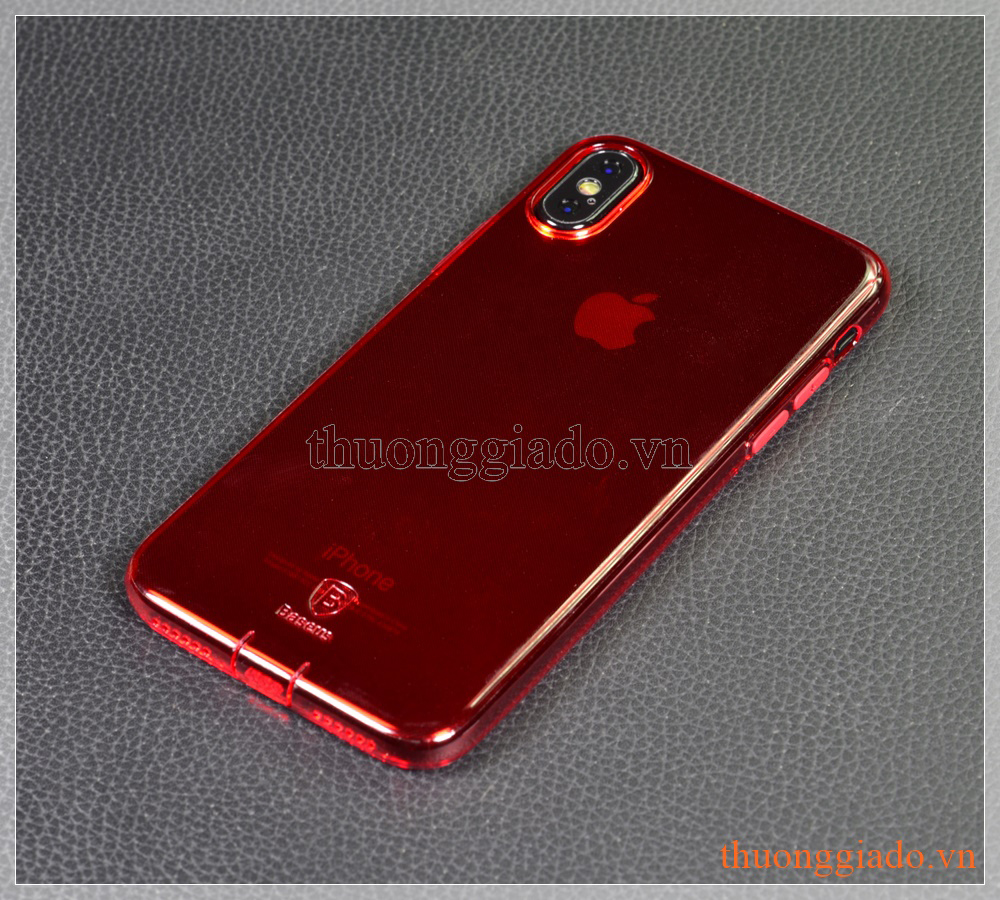 Ốp lưng silicone iPhone X (5.8"), màu đỏ nhìn xuyên thấu, Baseus - Pluggy TPU Case