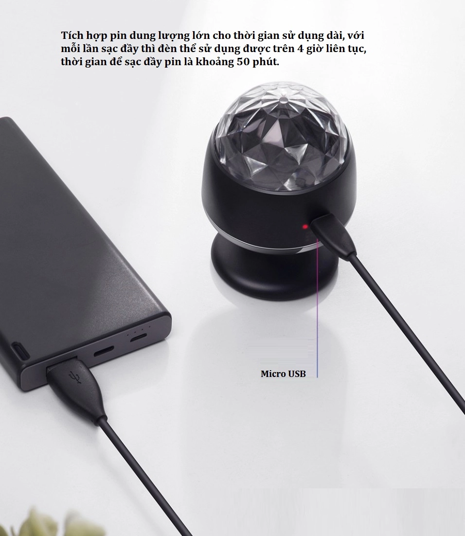 Đèn Led Baseus tích điện ánh sáng thay đổi theo tiếng nhạc,vũ trường trên ô tô