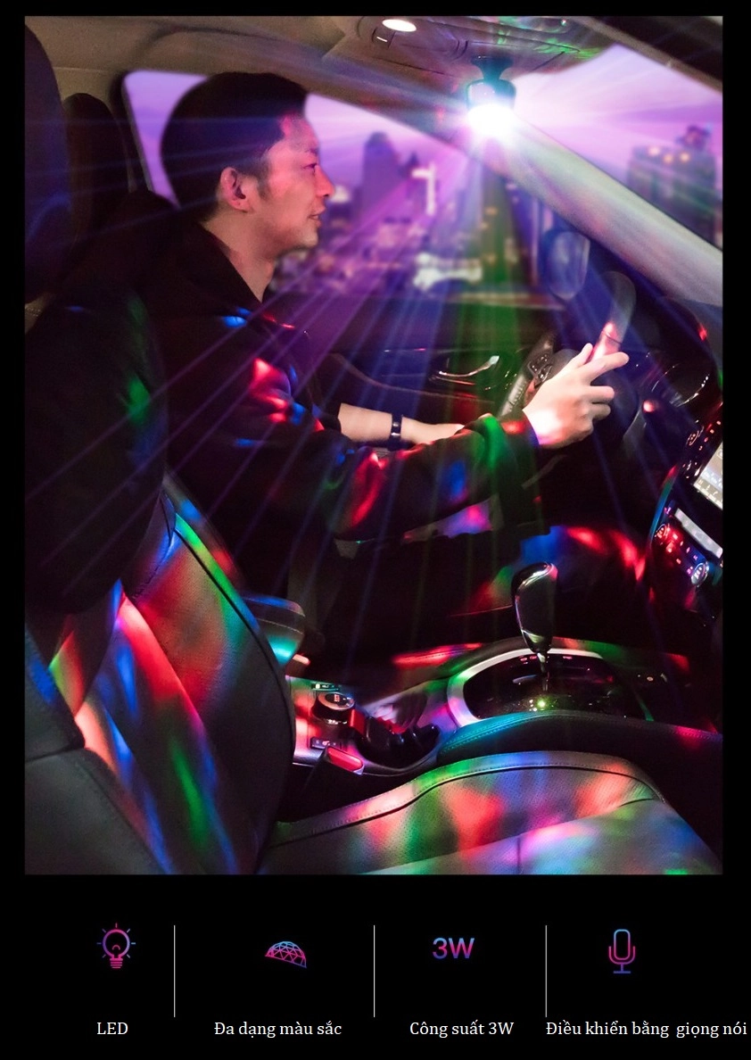 Đèn Led Baseus tích điện ánh sáng thay đổi theo tiếng nhạc,vũ trường trên ô tô