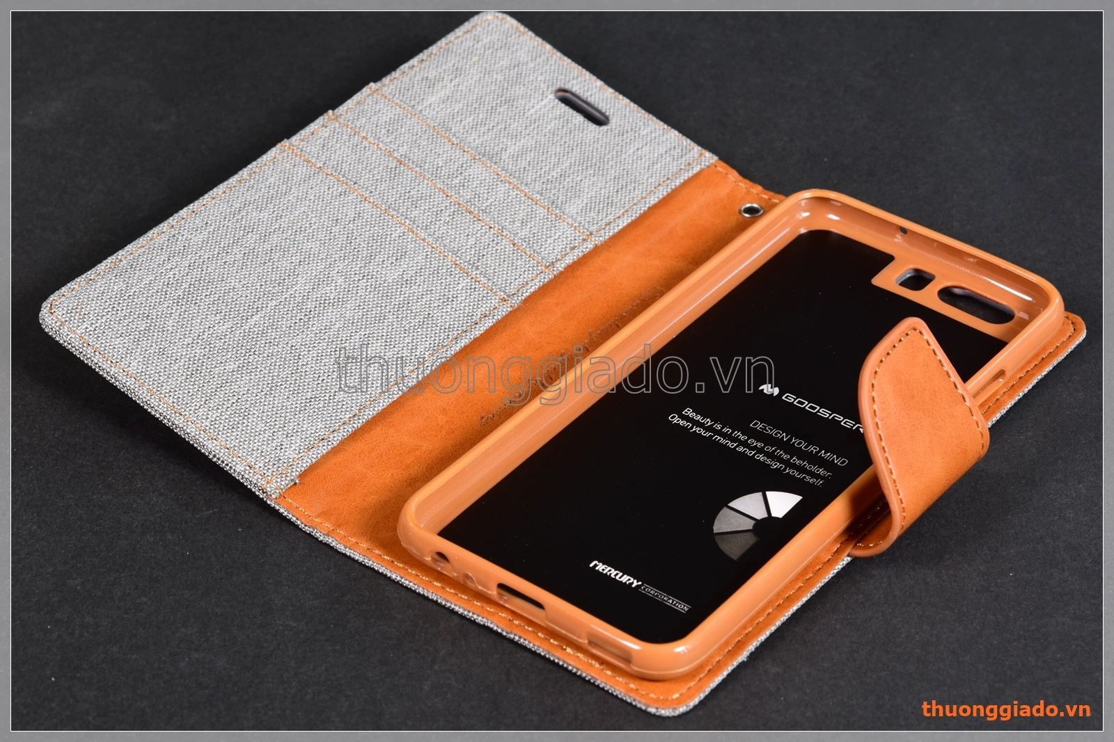 Bao da thời trang Huawei P10 (5.1"), Hiệu GOOSPERY, CANVAS DIARY, mặt ngoài bọc vải