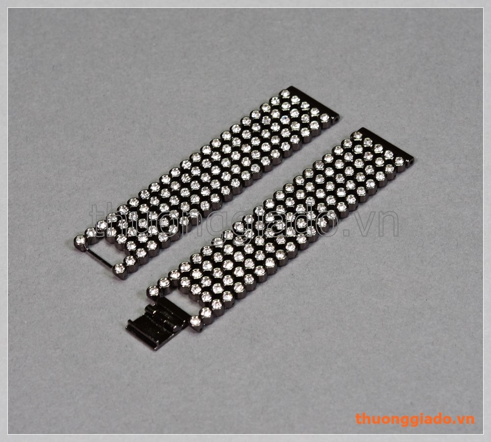 Dây đồng hồ đính kim cương (23mm) màu đen