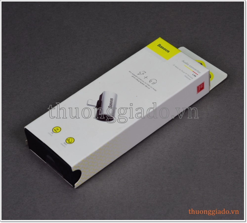Đầu chuyển đổi 1 ra 2 cổng lightning (Baseus L46),hỗ trợ tai nghe+sạc